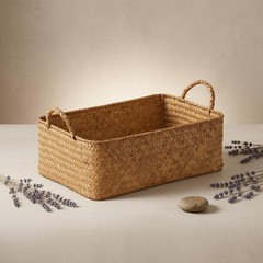 Handwoven Straw Container Braided Woven Basket Tan-Brown for Shelf, Cabinet