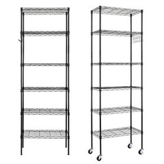65″ Adjustable Rolling Storage Rack 6-Tier Wire Shelving Unit with Hanging Hooks