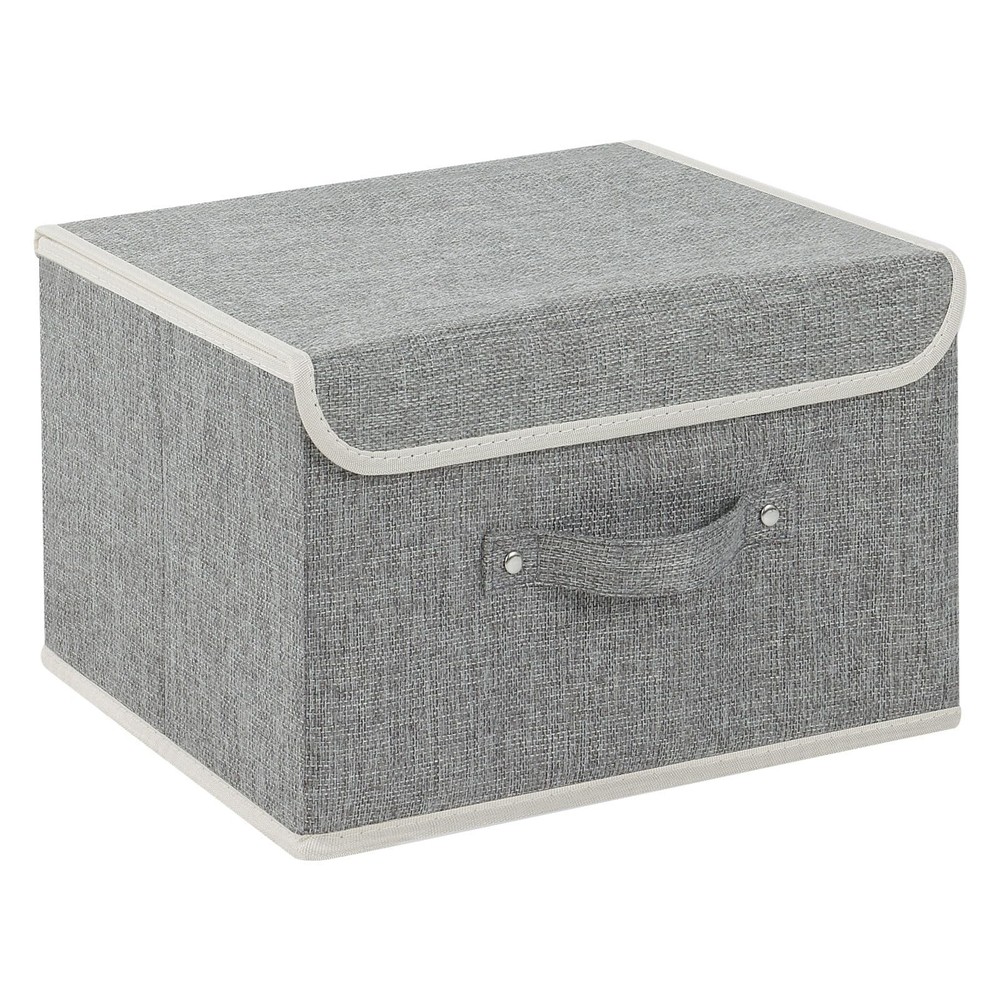 Grey Collapsible Storage Boxes Bins With Lids Cotton Linen 13×9.1×7.9 Inch