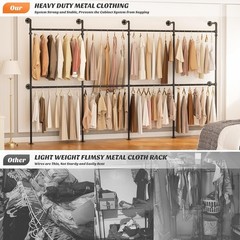 Industrial Pipe Clothing Rack Reversible 13FT Heavy Duty Wall Mount Closet