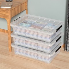 Kekow 4X Under Bed Storage Box w/ Lid & Wheels 40 Qt Plastic Stackable Organizer