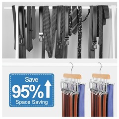 20 Hooks Belt Tie Hanger Space Saving for Closet, 2 IN 1 Belt Ties Racks