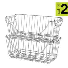 Stacking Baskets with Handles – Set of 2 Medium 12.5 X 5.5 Inch – Chrome
