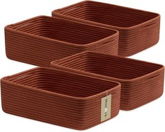 Large Shallow Organizing Baskets 15x11x5.1 Inches Rope Woven Storage Bins