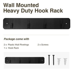 Traditional Wall Mounted Hook Rack with 4 Hooks, Matte Black Finish, for Entr…
