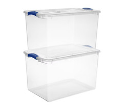 (2 pack)Stackable Plastic Tote Box Storage Containers Bin 66 Quart, Blue Latches