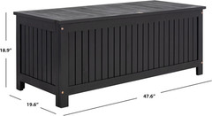 SAFAVIEH Outdoor – Abri Cushion Storage Box – Black Solid Wood – Coastal Resort