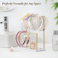 Headband Holder Organizer Metal 2-Tier with Tray: Hair Accessories Display Stand