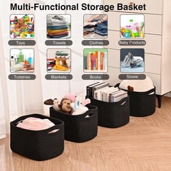 4 PCS Black Woven Cotton Rope Storage Baskets 12.5×9.1×7.9 Inch Shelves Bin