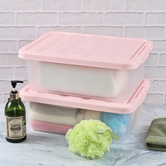 14 Quart Plastic Latching Storage Bin Frosted Clear Box Pink Lid 2 PCS
