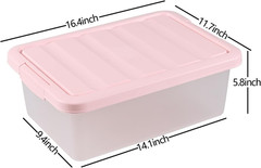Frosted Clear 14 Quart Storage Bins with Pink Lids – 2 Pack
