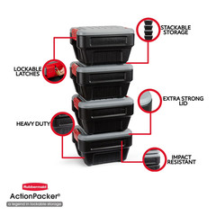 Rubbermaid 8 Gallon Action Packer Storage Bin, Heavy Duty, Lockable, Black, Incl