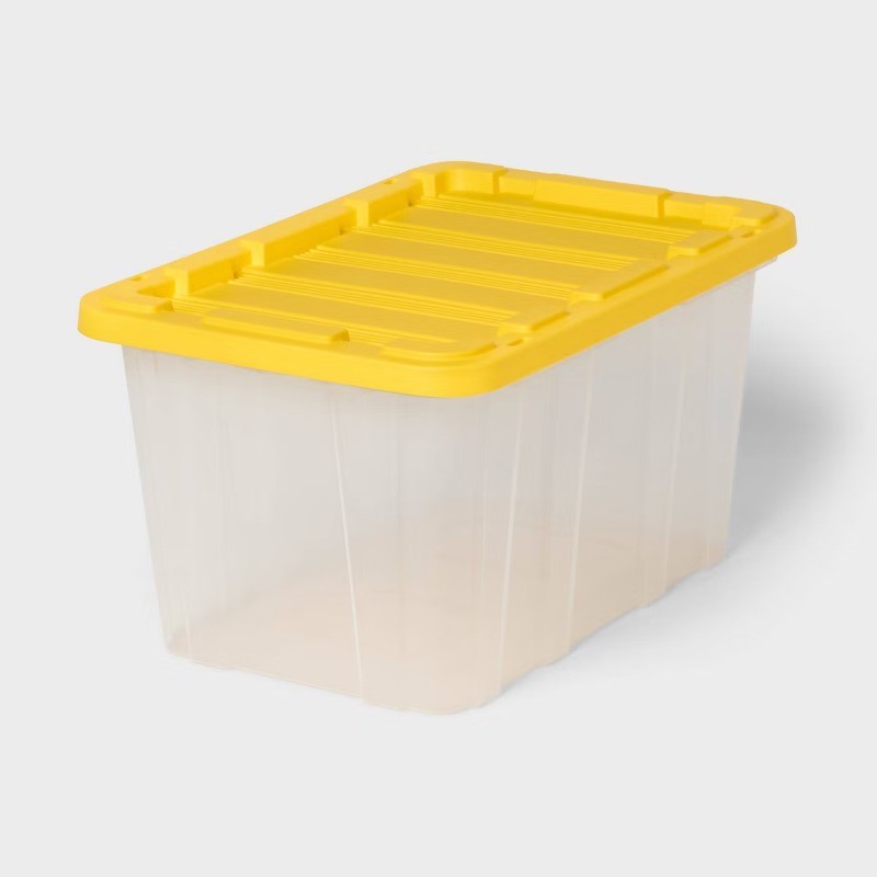 27gal Heavy Duty Storage Tote Clear with Yellow Lid