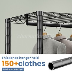960 LBS Portable Wardrobe Closet Clothes Rack Storage Organizer with Cover Grey