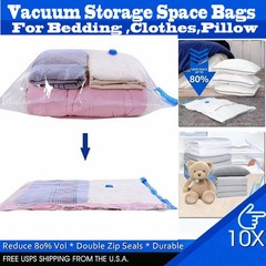 10x Jumbo Vacuum Storage Bags Bedding Clothes Travel Space Saver w/ Hand Pump