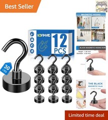 Magnetic Hooks 12 Pack | 30lbs Capacity | Coated for Durability & Style