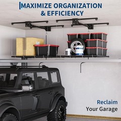 Overhead Garage Storage Rack Adjustable 4×4 ft Ceiling Mounted with Safety Lock