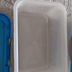 Lot of 4 Sterilite 1894 Blue Show Offs Storage Totes Hinge Handle Lid 14x9x6