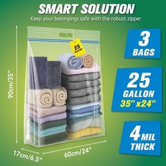 Pack of 3 Heavy-Duty Resealable Storage Bags – 25 Gallon, Easy Transport