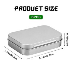6 Pcs Silver Metal Rectangular Hinged Tins, Mini Portable Metal with Lids, Re…