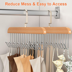 2 Pack Belt Hanger with 16 Hooks, Non-Slip Wooden Skid-Proof Belt Holder