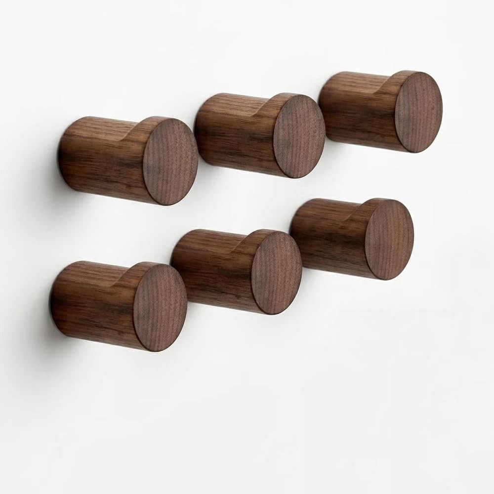 LONANGG Natural Wooden wall Hooks Set of 6 Black Walnut Wood (6HOOKS)