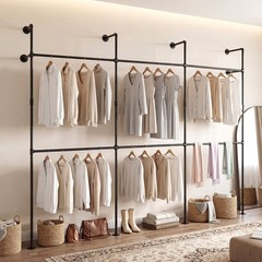 Industrial Pipe Clothing Rack, Wall Mounted Heavy-Duty Metal Garment Organizer