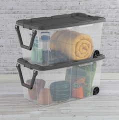 (2 pack) Sterilite 160 Quart Wheeled Storage Box, Extra Large Durable Clear Plas