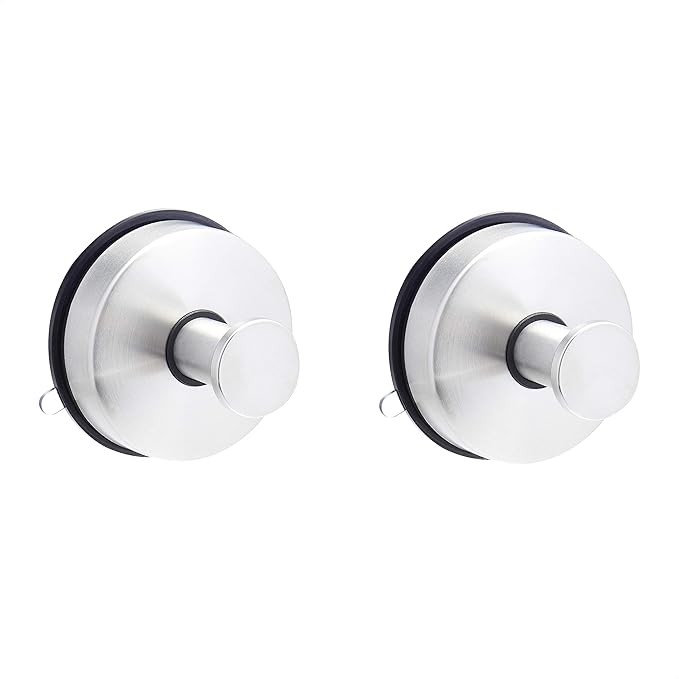 2 Pcs No-Drill Shower Suction Hooks, Stainless Steel Towel Holders