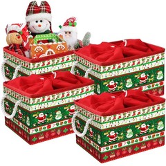 4 PCS Large Christmas Storage Basket 15x10x9.5 Inch Foldable Bins Classic