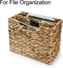 Natural Water Hyacinth Magazine Basket with Handle – 2 Compartment Organizer