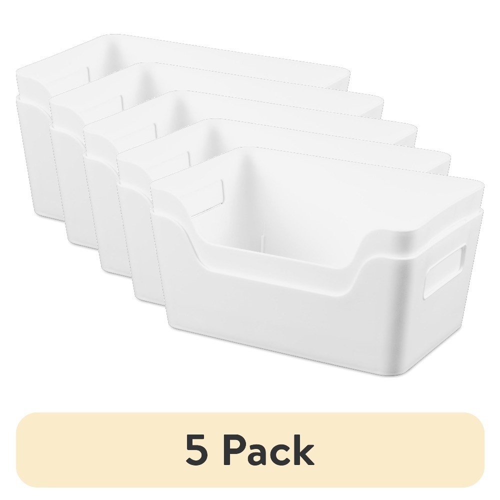Easy Access Plastic Storage Bins Small 6.5×9.5×4 Inch White Organizer Box 5 Pack