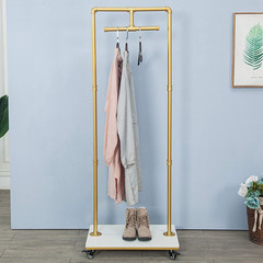 Industrial Gold Pipe & Wood Garment Rack – Heavy Duty Display Shelf