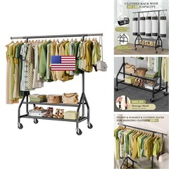 Holiwei Clothes Rack 2 Heavy Duty Garment Rack Load 450 Lbs Standing Rolling