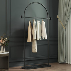 Chic Black Arched Garment Rack with Elegant Marble Base for Home or Boutique