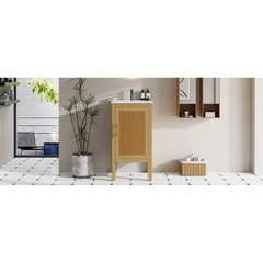 18 Inch Natural Wood Bathroom Vanity Cabinet with Ceramic Sink Adjustable Shelf