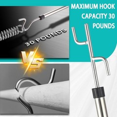 Adjustable 32-80 In Stainless Steel Long Handle Hook Pole with 2 Hooks Black