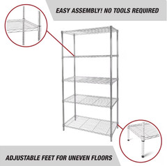 Hyper Tough 5-Tier Wire Shelving Unit, 36 x 16 x 72 in, 1750 lb Capacity, Chrome
