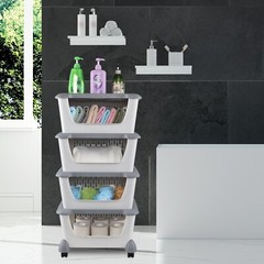 Idotry 4-Packs Plastic Stackable Storage Bins – Large Storage Basket with Wheels