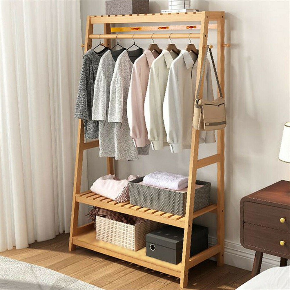 Wooden Clothes Rail Rack Garment Dress Hanging Display Stand Shoe Rack Storage