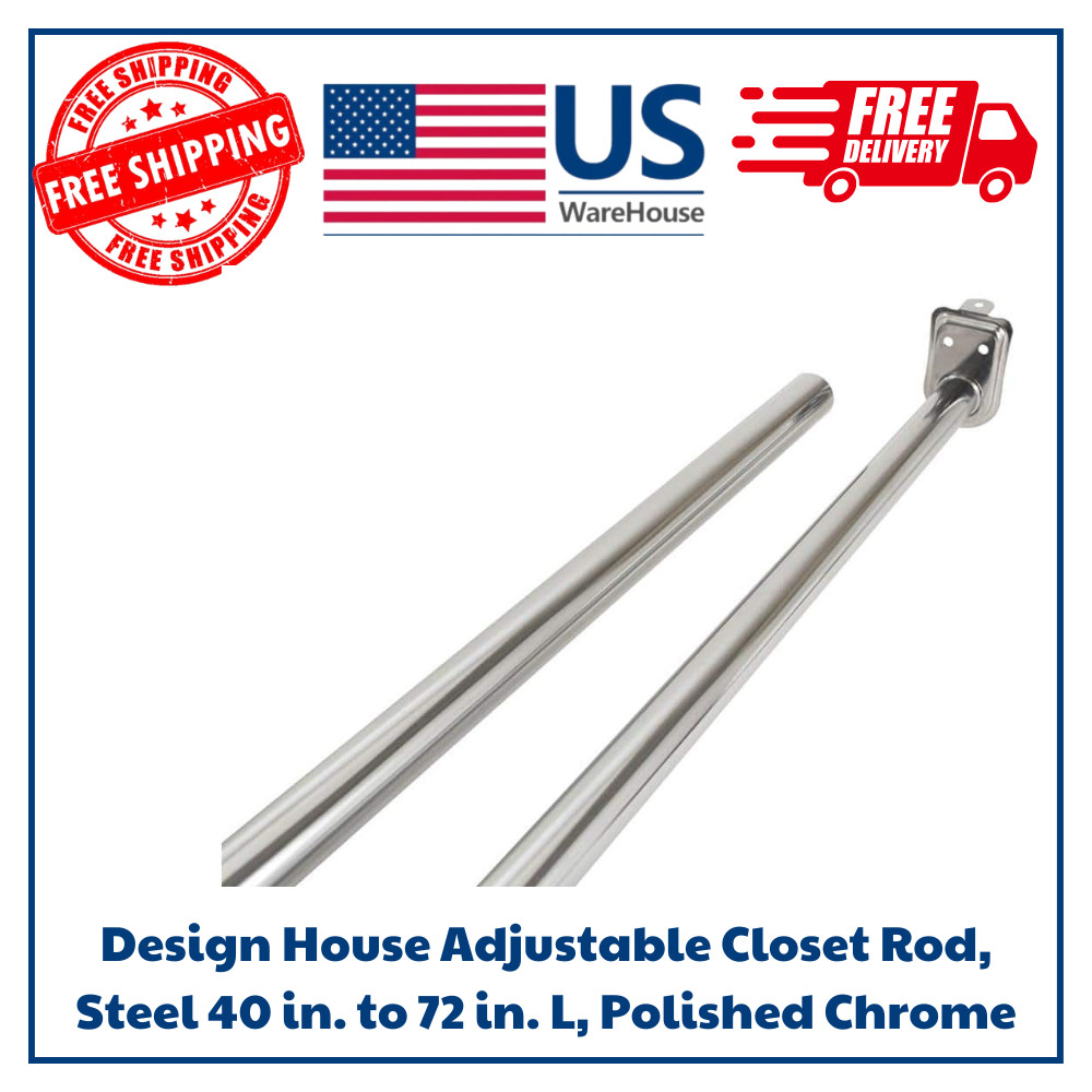 Design House Adjustable Closet Rod, Steel 40 in. to 72 in. L, Polished Chrome