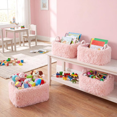 Pink Plush Storage Baskets – 3 Pack for Toys, Blankets & Room Decor, 14×10 Inch