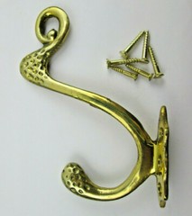 Contemporary Polished Brass Hat Hanger and Coat Hook Wall Mount with Screws