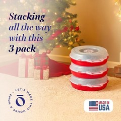 3-Pack 24 Inch Seasonal Holiday Clear Plastic Wreath Storage Containers, Red …