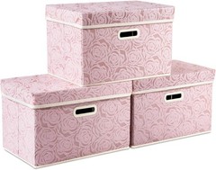 Large Collapsible Storage Bin with Lid 17.7″, Fabric Cube Organizer
