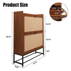 Walnut Wooden Shoe Storage Cabinet with Flip-Up Drawer (9.25 In. D X 31.5 In. W