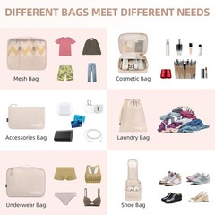 8 Set Packing Cubes Luggage Packing Organizers for Travel Accessories-Cream