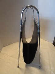 Vintage MAGAZINE RACK SLING DESIGN Faux Leather Atomic feet 17.75” T 1990s