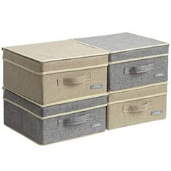 4 Pack Small Fabric Storage Box with Lids, Foldable Linen Storage Box with Li…