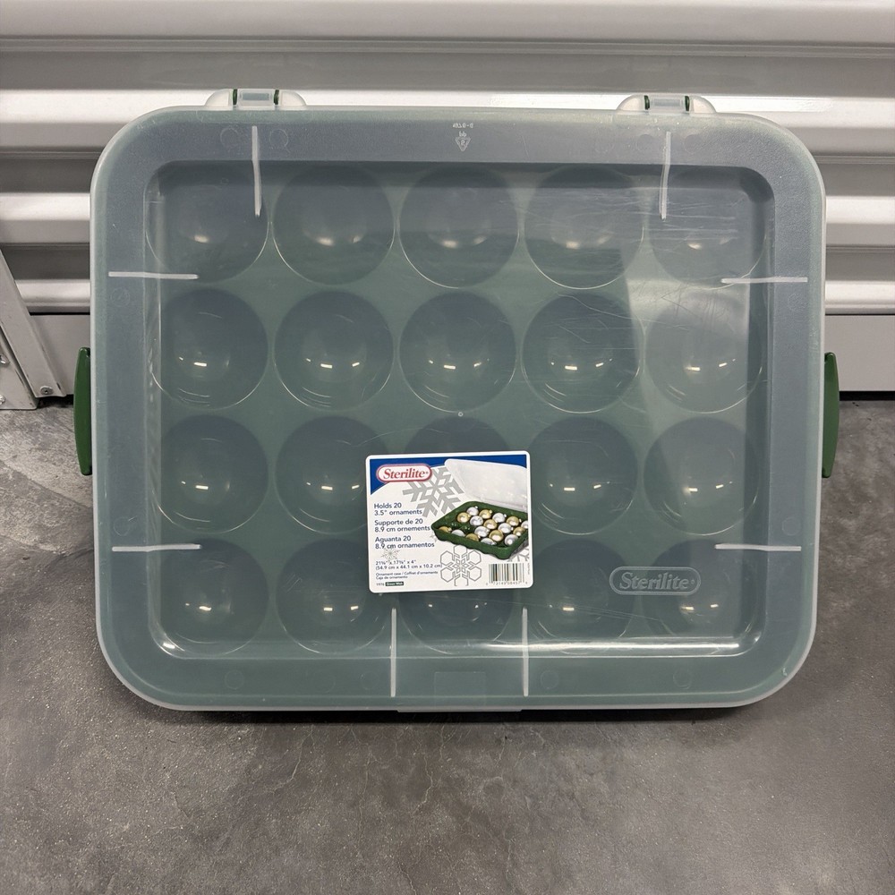 Sterilite 20 Holiday Ornament Storage Case Green with Lid Christmas Organizer